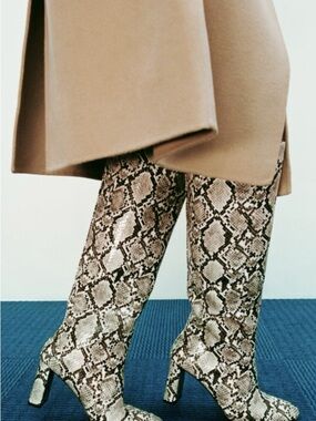 Zara Snake Print Knee-High Boots